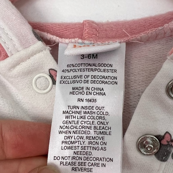 Disney Baby Minnie Mouse Ears Pink Bow Hoodie Footie 3-6M Cotton Blend One Piece - Picture 11 of 13